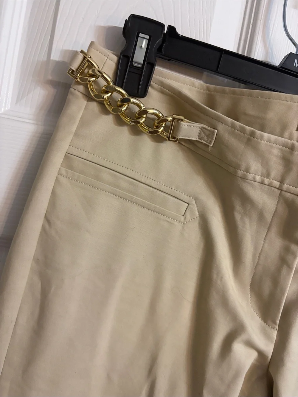 Michael Kors Neutral Beige Pants with Chain Detail